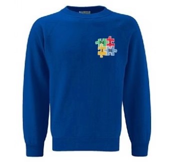 A navy blue sweatshirt with our New Invention Infant School puzzle pieces logo embroidered onto the left side of the chest.