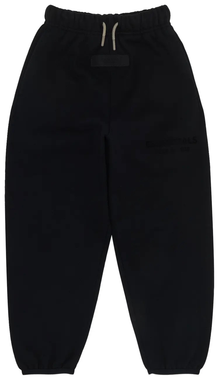 An image of plain black jogging bottoms with a drawstring waist.
