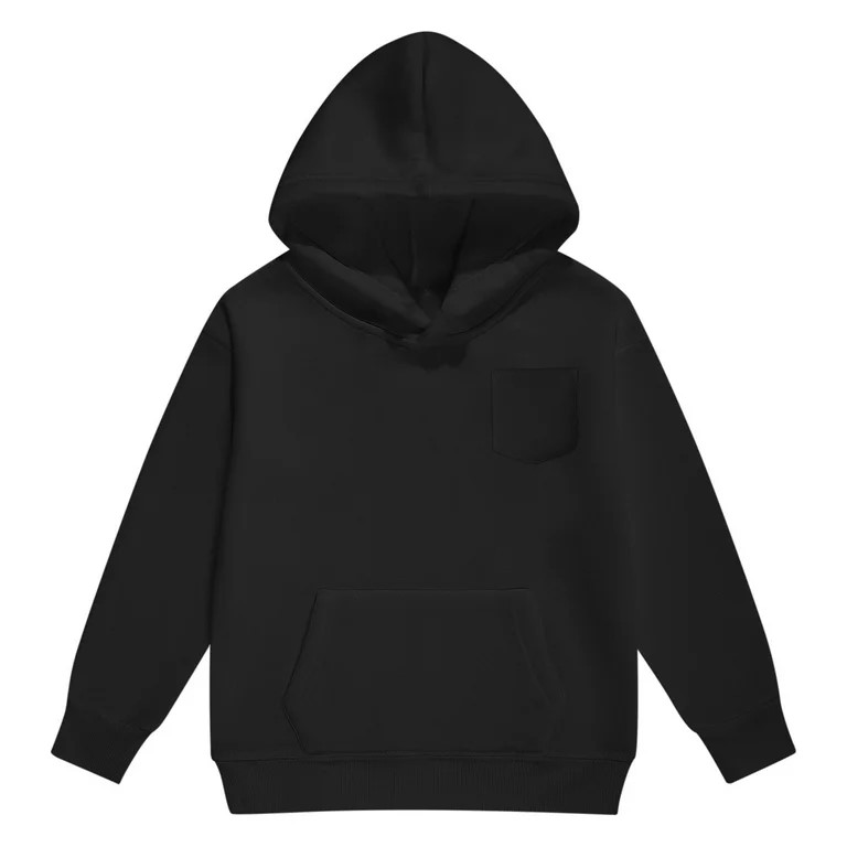An image of a plain black hoodie with long sleeves.